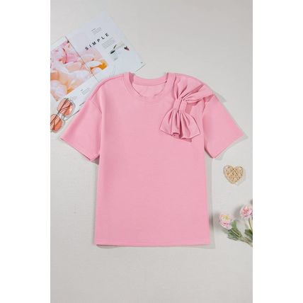 Pink Bow Applique Half Sleeve T-shirt