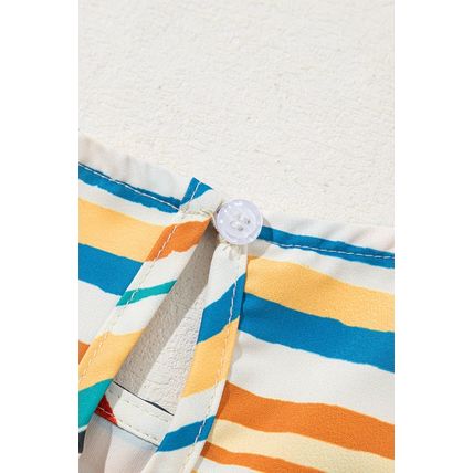Multicolour Vibrant Stripes Printed Flutter Sleeve Babydoll Blouse