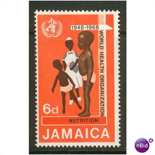 Jamaica stamps 1969 - SG 277 - 6d multi -  WHO 20th Anniversary 1 - unused