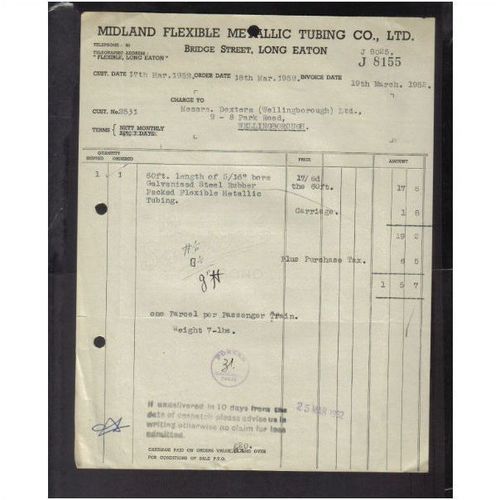 MIDLAND FLEXIBLE METALIC TUBING CO LTD ,LONG EATON,19MAR1952