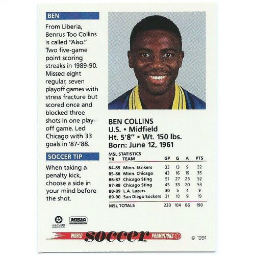 1991 Soccer Shots MSL - #013 - Ben Collins