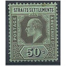 Straits Settlements 1910 SG164 50c Black/Green Mounted Mint ..