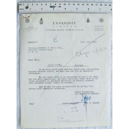 1952 letter Expandite, London