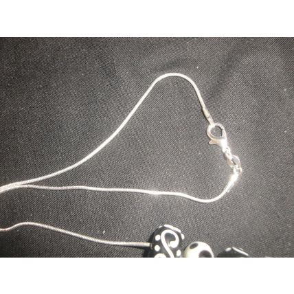 13 handcrafted artisan black & white flower and dot glass bead necklace