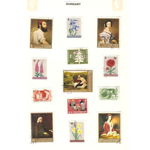 Hungary & Bulgaria page of 13 mainly large pictorial stamps includes flowers