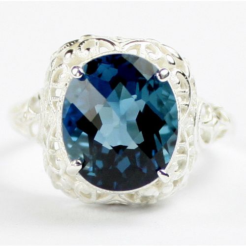 London Blue Topaz, 925 Sterling Silver Antique Style Filigree Ladies Ring, SR009