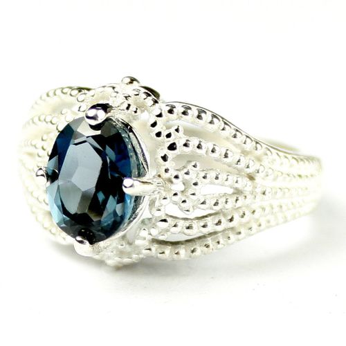 London Blue Topaz, 925 Sterling Silver Beaded Ladies Ring, SR365