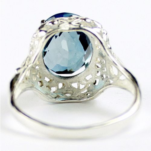 London Blue Topaz, 925 Sterling Silver Antique Style Filigree Ladies Ring, SR009