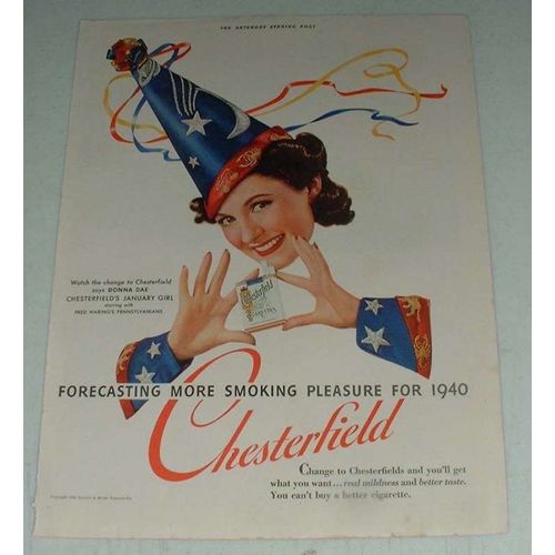 1940 Chesterfield Cigarettes Ad w/ Donna Dae