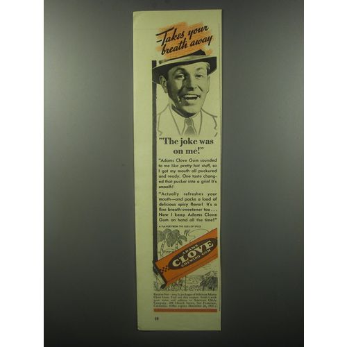 1937 Adams Clove Chewing Gum Ad - Takes your breath away