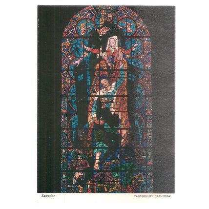 SALVATION, STAIN GLASSED WINDOW, CANTERBURY CATHEDRAL unused vintage postcard =