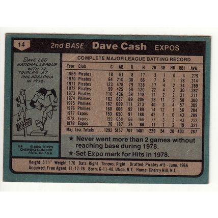 1980 Topps baseball card 14 Dave Cash - Expos