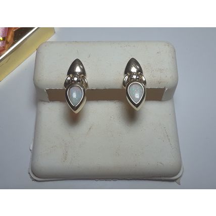 6X4mm Natural Pear Cut Opal & Diam 10Kt Yellow Gold Polished Bezel Earrings16409