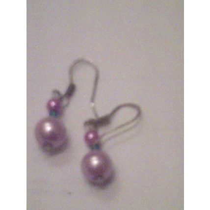 Earrings dangle pink faux pearl