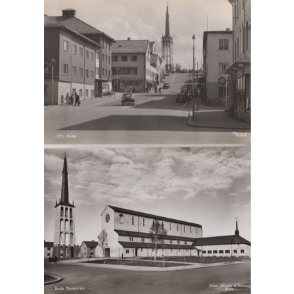 Bodo Domkirke & Shops Clock Norway 2x Real Photo Postcard