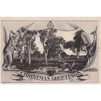An Australian Grazing Scene Antique Kangaroo Theatre Curtains Postcard