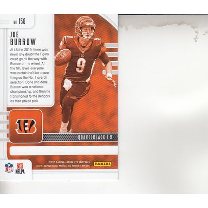 JOE BURROW ROOKIE 2020 AUTOGRAPHED CINCINNATI BENGALS SUPER BOWL QUARTERBACK