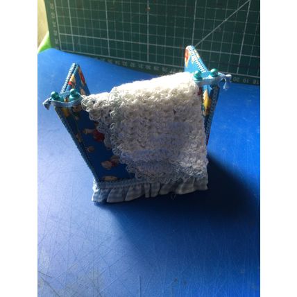 Chair Blue Teddies Handmade with Crocheted Shawl 1:12th Dolls House Miniature