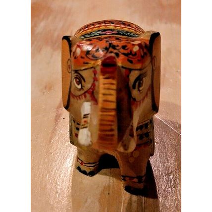 Hand Painted Carved Stone 2.5" Elephant Animal Sculpture India Souvenir