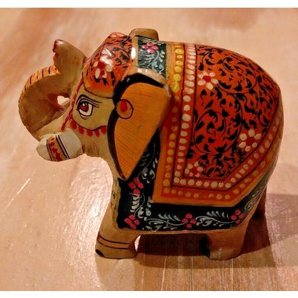Hand Painted Carved Stone 2.5" Elephant Animal Sculpture India Souvenir