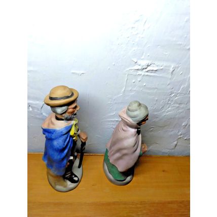 Old Man & Woman w Walking Stick & Book in Hand - Ceramic Crown Royal Home Decor