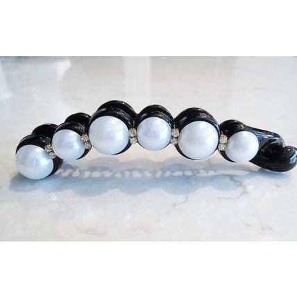 Slim pearl and crystal banana hair claw clamp clip