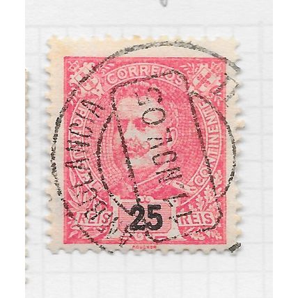 PORTUGAL EARLY CLASSIC 1898 KING CARLOS BLACK FIGURES 25R RED USED TPO PMK