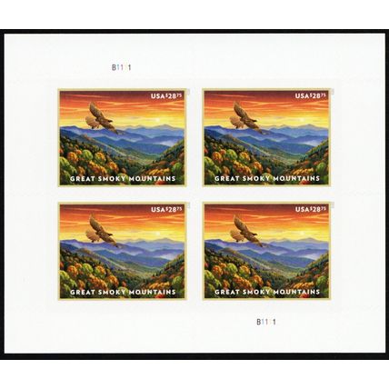 5752, $28.75 Great Smoky Mountains Mint Pane of Four Stamps - Stuart Katz