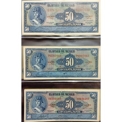 Mexico American Banknote Company Antique Set of 70 different Banknotes 1948-1978
