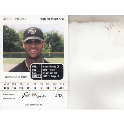 ALBERT PUJOLS 2004 ROOKIE AUTOGRAPHED MAPLE WOODS HOF WORLD CHAMPION CARD