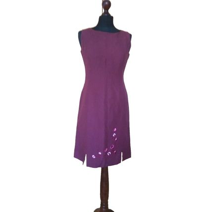 Burgundy Dress Floral Embroidery Linen Mix Size 8 10 UK