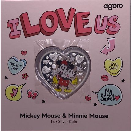 1 Oz 2025 Agoro Silver Collectible Disney I Love Us - Mickey and Minnie Mouse