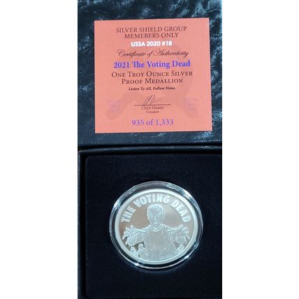 1 Oz Silver Proof Collectible 2021 Silver Shield The Voting Dead # 935 Of 1333