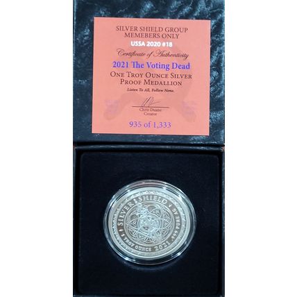1 Oz Silver Proof Collectible 2021 Silver Shield The Voting Dead # 935 Of 1333