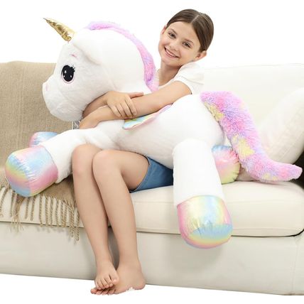 44 Inch Giant Unicorn Stuffed Animal Pillow, Cute Soft Big Unicorn with Rainbow