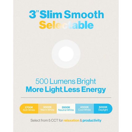 Sunco 6 Pack 3 Inch Ultra Thin LED Recessed Ceiling Lights Smooth Trim Selectabl