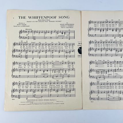 The Whiffenpoof Song Moss Hart Winged Victory Sheet Music 1944 Miller Music