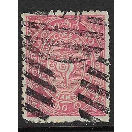 INDIA TRAVANCORE 1888 2ch RED PERF 12 USED SG2 WMK?