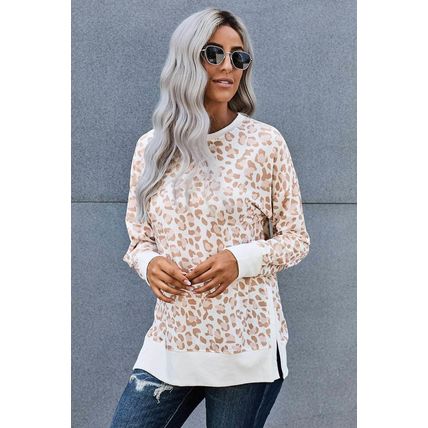 Leo Round Neck Long Sleeve Leopard Print Loose Fit Sweatshirt