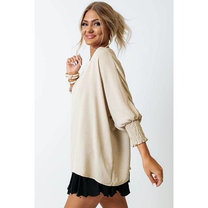 Apricot Smocked Wrist Shift Top