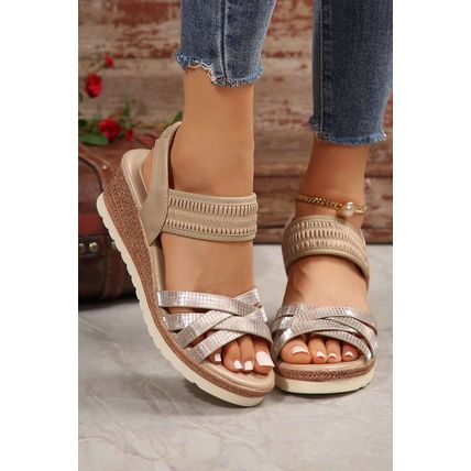 Beige Criss Cross PU Leather Platform Sandals