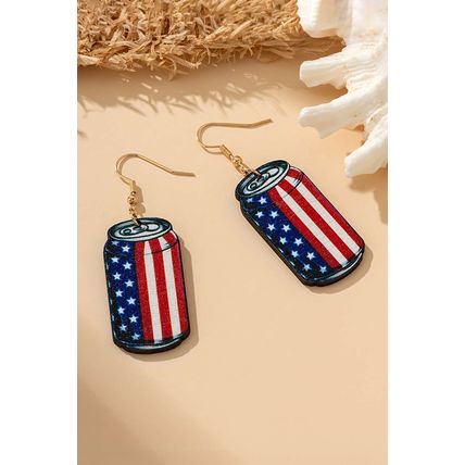 Fiery Red Flag Drink Can Pendant Hook Earrings
