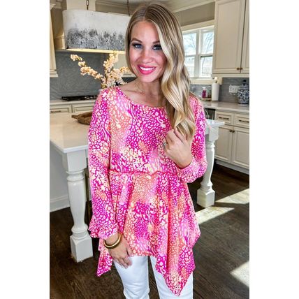 Rose Classic Leopard Print Handkerchief Hem Tunic Top