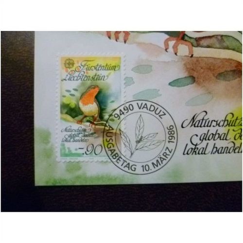 Liechtenstein 1986 Europa European Robin stamp Maxicard 61 FDI Birds CEPT SG893