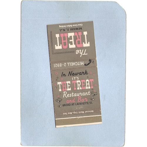 New Jersey Newark Matchcover The Treat Restaurant & Bar Broad At Lafayette~3253