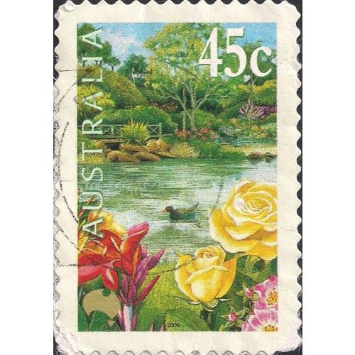 AUSTRALIA, Flower Garden, Pond and Roses, green 2000, 45c
