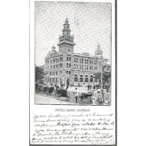 Durban South Africa - Natal Bank - postcard, Natal stamp 1905 pmk