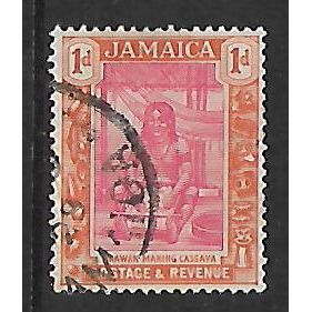 JAMAICA 1922 1d CARMINE & ORANGE SG 92 FINE USED#