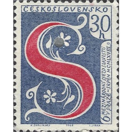 CZECHOSLOVAKIA, Slavonic Congress, blue & red 1968, 30h