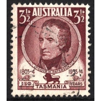 AUSTRALIA 1953: 150th ANNIVERSARY TASMANIAN SETTLEMENT - 3½d PATERSON USED (G6)